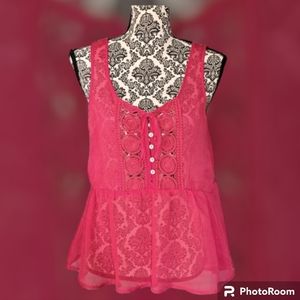 Olsenboye Sheer Baby Doll Red Tank Top
